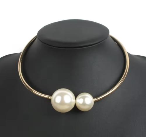 Exggaration Large Size Pearl 30mm and 18mm gold elegant cuff collar necklace Great for Holiday Christmas stocking stuffer gift 