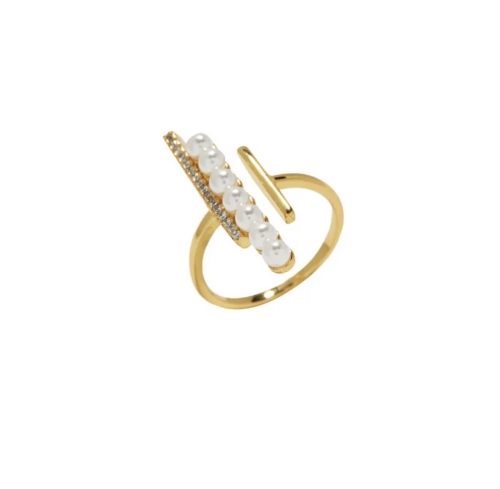 Modern Design Fashion Gold plated Delicate Statement Inplaid pearl and rhinestone Zircon open finger adjustable ring