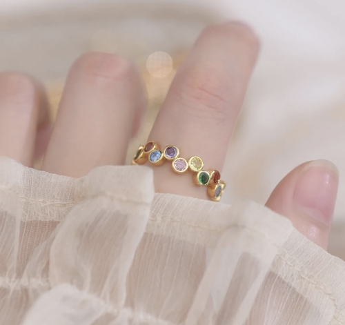 Cute fashion gold plated colorful zircon adjustable cuff ring