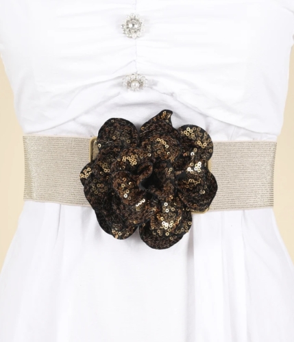 Women 3D Sequin Flower Elastic Waistband Belts Women Holiday Christmas Gift Belt for Dress Sweet Flower Stretch Belt