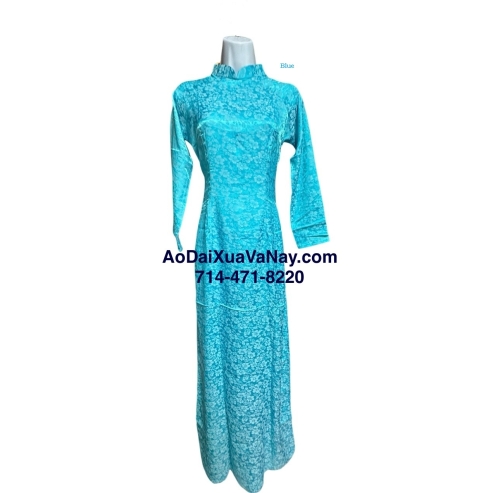 Áo Dài Truyền Thống Gấm Thanh Liễu Xanh Size S M L XL 2X 3X 4X - Blue Brocade silk Traditional Ao Dai New Year Ao Dai