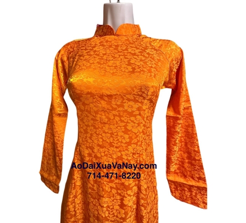 Áo Dài Truyền Thống Gấm Thanh Liễu Cam Size S M L XL 2X 3X 4X - Orange Brocade silk Traditional Ao Dai New Year Ao Dai