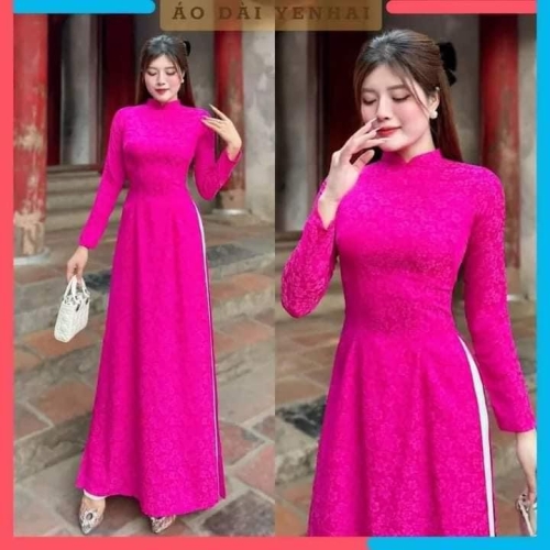 Áo Dài Truyền Thống Gấm Thanh Liễu Hồng Sen Size S M L XL 2X 3X 4X - Fuchsia Brocade silk Traditional Ao Dai New Year Ao Dai