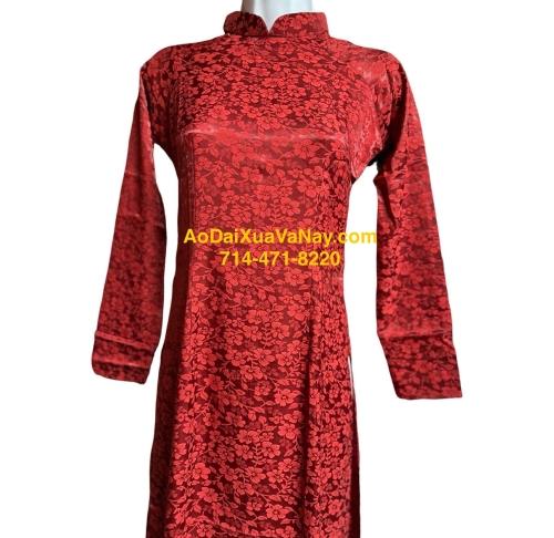 Áo Dài Truyền Thống Gấm Thanh Liễu Đỏ Đô Size S M L XL 2X 3X 4X - Dark Red Brocade silk Traditional Ao Dai New Year Ao Dai