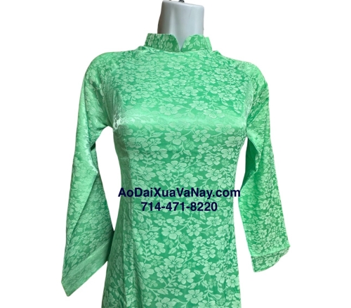 Áo Dài Truyền Thống Gấm Thanh Liễu Xanh Ngọc Size S M L XL 2X 3X 4X - Turquoise Brocade silk Traditional Ao Dai New Year Ao Dai