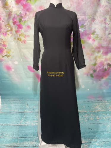 Bộ Áo dài đen truyền thống size S M L XL 2X Lụa chiffon áo 4 tà kèm quần 2 lớp - Set of Double layer Black Traditional Ao Dai and pants