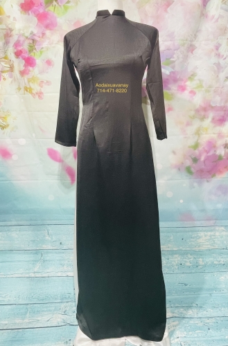 Bộ Áo dài truyền thống lụa tây thi đen trơn size M L XL 2X 3X kèm quần - Set of Black Traditional Ao Dai and pants