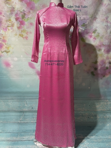 Bộ Áo dài Gấm Thái Tuấn hồng kèm quần trắng - Set of Pink Premium Brocade silk Vietnamese Traditional Ao Dai and white pants