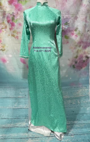 Bộ Áo dài xanh ngọc Áo dài truyền thống size XL 2XL kèm quần trắng - Set of Mint Brocade silk Vietnamese Traditional Ao Dai and white pants